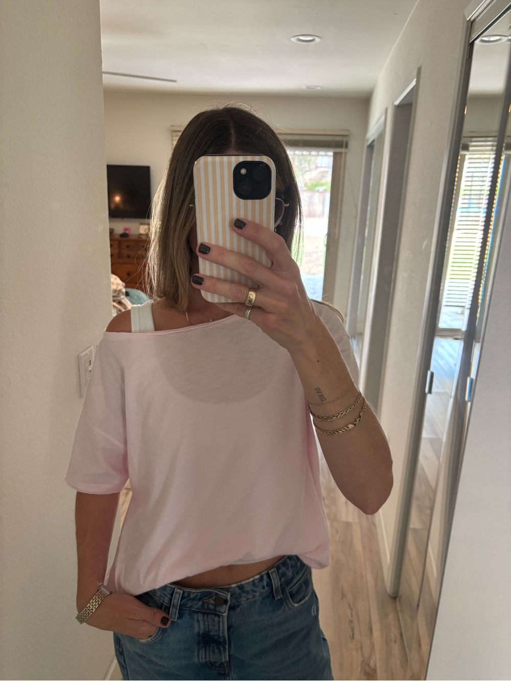 Aerie Women’s Light Pink Off-Shoulder Casual Top